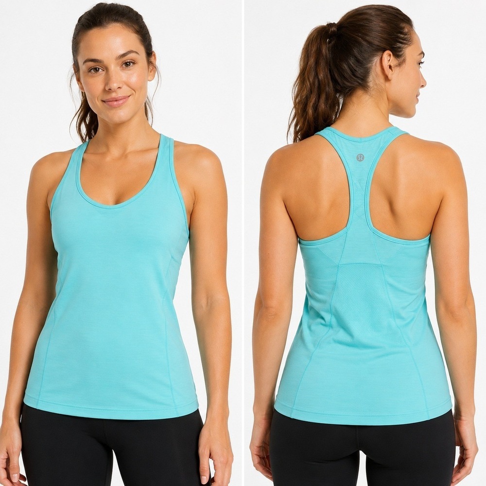 Lululemon Tank Top Racerback Athletic Workout Built-In Bra Aqua Size 6